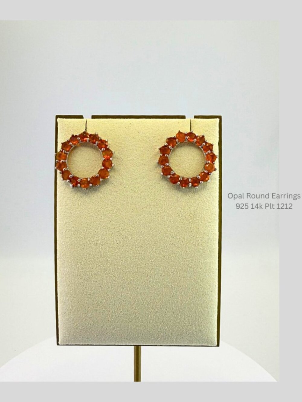 Orange Opal Halo Stud Earrings 925 Sterling Silver 14K Gold Plated Round Earring